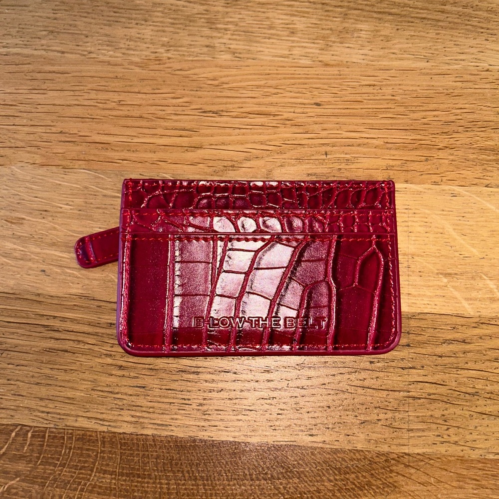 NWOT Below the Belt Faux Croc Leather Card Holder Wallet Burgundy and Gold